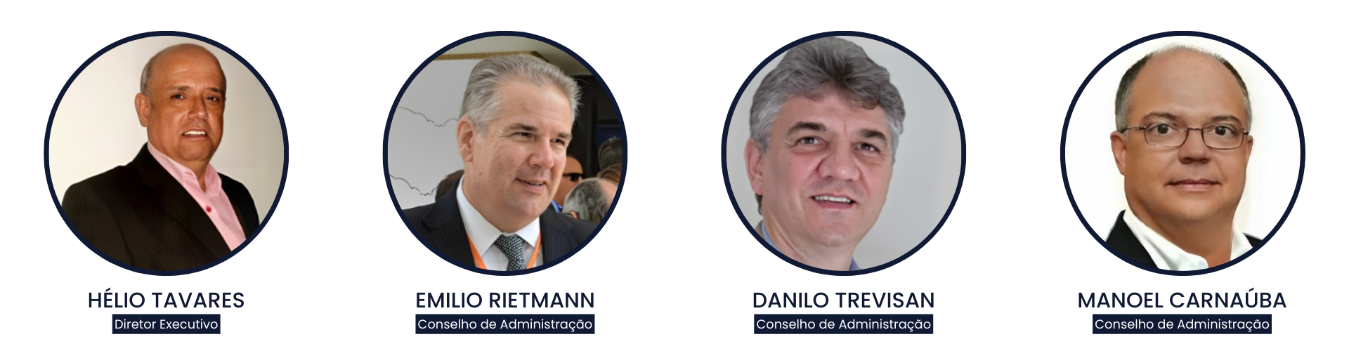 Hélio Tavares (Diretor Executivo), Emilio Rietmann (Conselho de Administração), Danilo Trevisan (Conselho de Administração) e Manoel Carnaúba (Conselho de Administração).